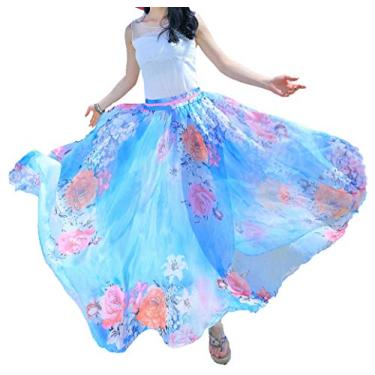 Imagem de Afibi Saia longa feminina de chiffon com mistura de comprimento no tornozelo, Design G (6), G