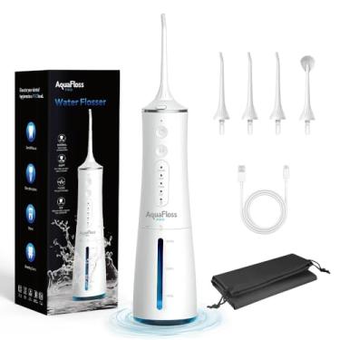 Imagem de Aquafloss PRO Irrigador Oral Portátil Sem Fio Water Dental Flosser, Limpador De Dentes, Tanque 300 Ml, Viagem Recarregável, À Prova D'Água Ipx7, Elétrico Bv609 (Branco)