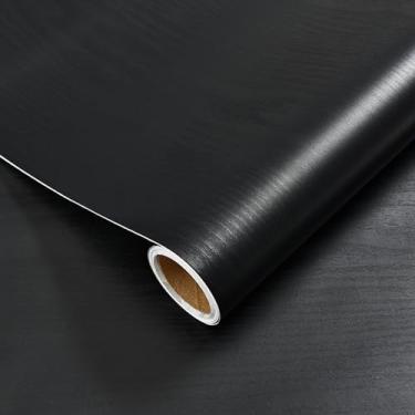 Imagem de Papel de parede de contato de madeira, autoadesivo, impermeável, removível, vinil preto, película de grão de madeira para bancada, gaveta, forro, armário, móveis, fácil de instalar e limpar, 40 x 192