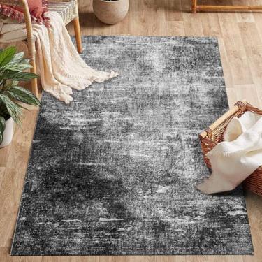 Imagem de ESSMOKO Tapete para sala de estar, estilo nórdico, moderno, para quarto, tapete de lã artificial, lavável na máquina, fácil de cuidar, 180 x 275 cm, padrão preto e branco