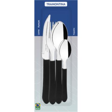 Imagem de Faqueiro Tramontina 8 Peças Leme Lâminas em Aço Inox e Cabos de Polipropileno Preto