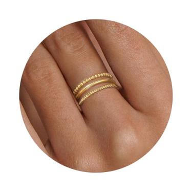 Imagem de Anéis empilháveis para mulheres adolescentes presentes na moda anéis de ouro para mulheres não manchadas zircônia cúbica conjunto de anéis grossos alianças de casamento joias de ouro tamanho 6-10, Aço