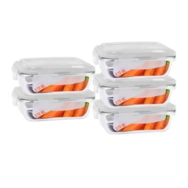 Imagem de Conjunto de 5 Potes de Vidro Herméticos com Tampa Recipientes para Alimentos Resistentes ao Calor Retangulares (640 ml)