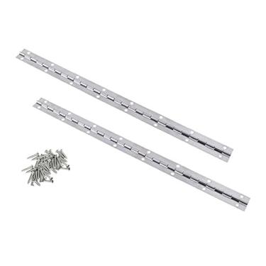 Imagem de Dobradiças contínuas e de piano, 2 peças de dobradiça contínua de aço inoxidável com furos, dobradiças de piano de aço inoxidável polido resistente para barcos, armários, caixa de armazenamento