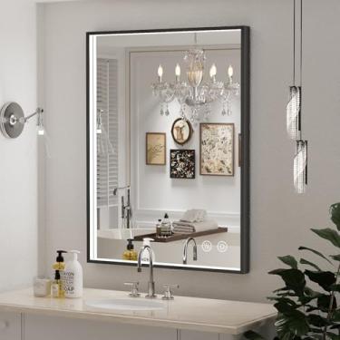 Imagem de FTOTI Espelho De Banheiro Led 24X36 Polegadas, Espelho Iluminado Com Moldura De Metal Preto, Espelho De Vaidade Led De Parede Com Luzes, Regulável Sem Degraus, Antiembaçante, Memória (Horizontal/Ver