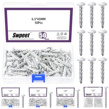 Imagem de Swpeet Kit de unhas torcidas de fio galvanizado de 6,5 x 45 mm, prego de parede de concreto 304 pregos de cimento de aço inoxidável galvanizados para marcenaria