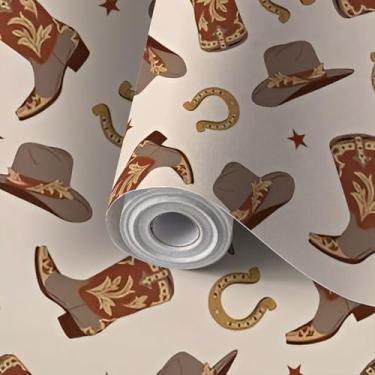 Imagem de Papel de parede autoadesivo mural de parede Howdy western cowboy cowgirl acessórios retro botas chapéu cavalo da sorte papel de contato papel de parede amigável para cozinha berçário quarto 45 x 299