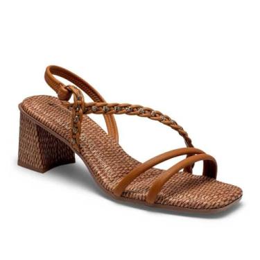 Imagem de Sandália Feminina Mississipi Salto Bloco com Tiras Trançadas Dourada ou Camel Camel 37