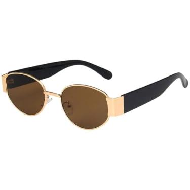 Imagem de JRLLFD Óculos de sol retrô oval com armação pequena, feminino, masculino, esportivo, para atividades ao ar livre, UV400 (Glod Tea)