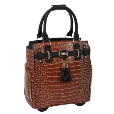 Imagem de A elegante e profissional Petite Manhattan Brown Jacaré com rodinhas para mulheres – Bolsa compacta com rodinhas e bolsa para laptop com rodas, serve para laptop de até 13 polegadas para trabalho,
