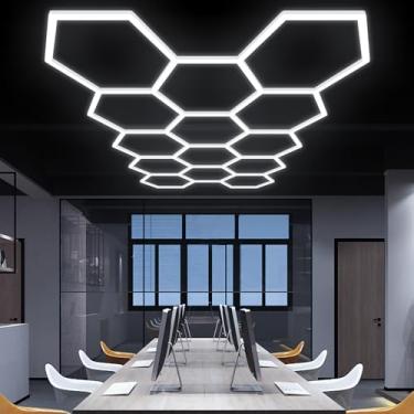 Imagem de Luz LED hexagonal para garagem, 14 luzes de colmeia 6500 K 456 W 4,4 x 2,4 m, lâmpada de parede LED de teto hexagonal de garagem para academia, porão, armazém, loja de beleza, detalhes de carros