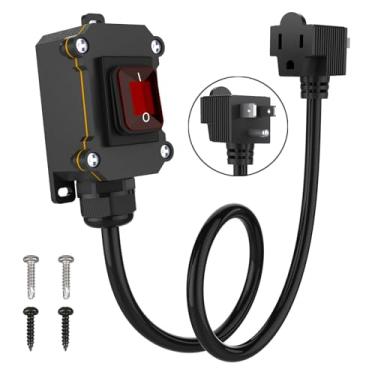 Imagem de PAGUO - Cabo de extensão com fio de 14 AWG, interruptor liga/desliga (3 pinos), interruptor de fio em linha à prova d'água IP67, impermeável, AC/DC 20A-125V, interruptor