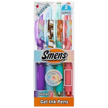 Imagem de Dessert Smens – Pacote com 4 canetas coloridas de tinta gel com glitter com alças perfumadas gourmet (Tutti Frutti, sanduíche de sorvete, S'mores, ursinho de goma) – canetas fedorentas divertidas para