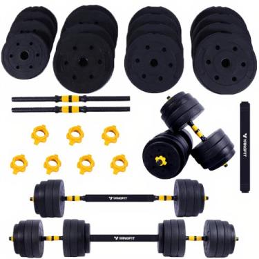 Imagem de Halteres Anilha Barra Kit Musculação Peso Academia 25kg Yangfit