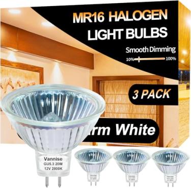 Imagem de Lâmpada MR16 20W, 3 peças de alta saída 300LM MR16 lâmpada de halogêneo 20W 12V branco quente 2800K, base de halogênio GU5.3, MR 16 regulável com tampa de vidro transparente, lâmpada de halogêneo MR