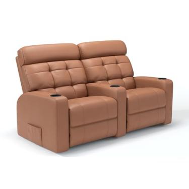 Imagem de Sofá 2 Lugares Reclinável Elétrico Massagem em Couro Bovino Linha Cinema Damie (Caramelo)