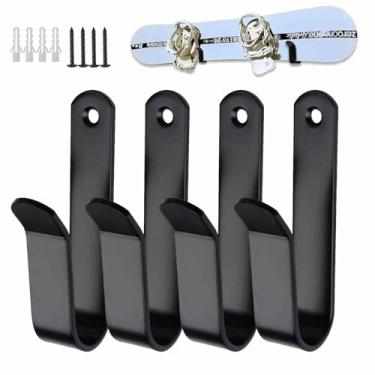 Imagem de Suporte de parede para snowboard e suporte de exibição de skate - Clipes horizontais para snowboard, longboards, skates - Solução de armazenamento que economiza espaço para garagem, quarto, sala de