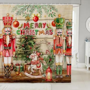 Imagem de Feelyou Cortina de banho de Natal 182,88 cm x 213,4 cm Santa Rider cortina de chuveiro conjunto de cortina de chuveiro de banheiro cavalo crianças acessórios de banheiro bege marrom