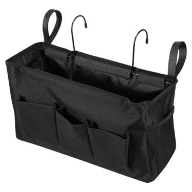 Imagem de QENWKXZ Organizador de cabeceira organizador de cabeceira com alças fixas e suporte para garrafa de água, suporte para pendurar com bolsos para quarto, barraca de cama loft, cortina de cama (preto)