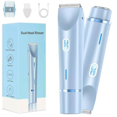 Imagem de Barbeador elétrico brilhante 2 em 1, aparador de biquíni portátil para mulheres, barbeador elétrico recarregável de cabeça dupla, IPX7 à prova d'água, uso molhado e seco, pernas e corpo, aparador de