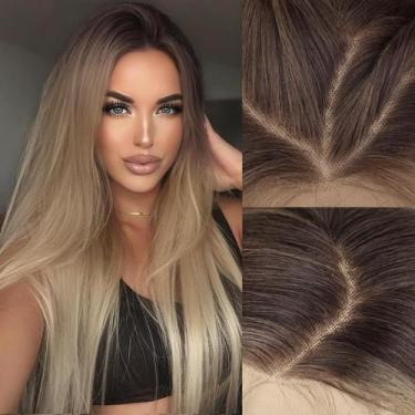 Imagem de Peruca AISI HAIR Ombre Blonde sintética de renda frontal de 28 polegad