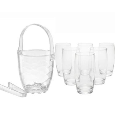 Imagem de Kit 6 Copos Oca 300ml + Balde De Gelo Vidro Com Alça e Pinça - JW SHOP