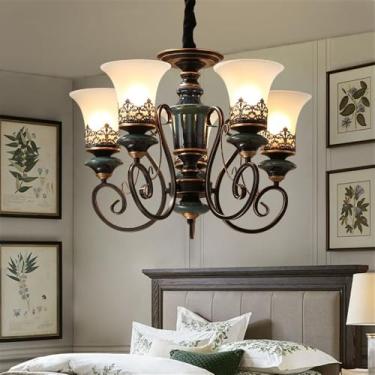 Imagem de Lâmpada Pendente Lustre LED Retro Cerâmica (C 3 Luzes) - Para Sala De Estar, Quarto, Estudo, Restaurante, Hotel, Café & Villa (T 5 Luzes)