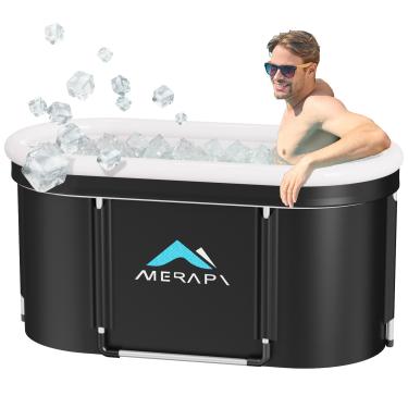 Imagem de Merapi Banheira de gelo oval grande GG de 131 galões para atletas – Banheira de mergulho a frio portátil para recuperação, banho de gelo dobrável em várias camadas para academias domésticas, uso ao ar