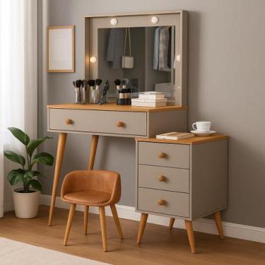 Imagem de Penteadeira Ágata com Espelho Led e Gavetas 100% MDF Para Maquiagem Ac