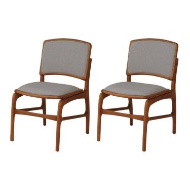Imagem de Jogo 2 Cadeiras De Jantar Florença Jequitibá Terra Encosto Em Tecido Premium Em Linho Cinza