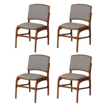 Imagem de Jogo 4 Cadeiras De Jantar Florença Jequitibá Terra Encosto Em Linho Tecido Premium Linho Cinza