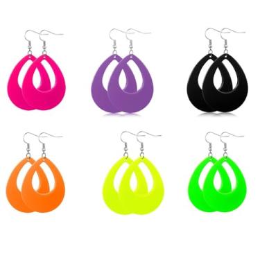 Imagem de 6 pares de brincos neon brilhantes para festa brilhante, vestido de acrílico dos anos 80 anos 90 para mulheres com pingente geométrico para namoro acessórios de compras