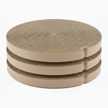 Imagem de DFQ Tábua de arranhar para gatos, versão reforçada resistente, arranhador redondo com ranhuras, papelão ondulado para gatos entediados em ambientes internos - 3 unidades