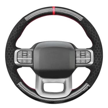 Imagem de MEWANT Capa de volante costurada à mão para Ford F-150 2021-2023 / F-150 Lightning 2022-2023 Acessórios de volante para Ford