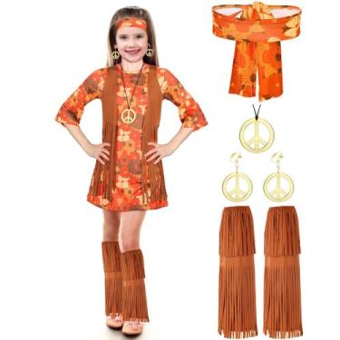 Imagem de Conjunto de fantasias Haysandy Kids Hippie Dress Peace Sign 60s 70s