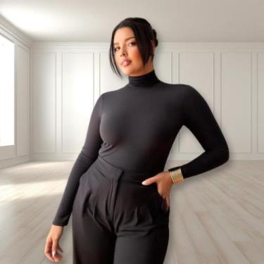 Imagem de Blusa Básica Feminina Manga Longa Cacharrel Gola Alta - Haz Modas, Pre