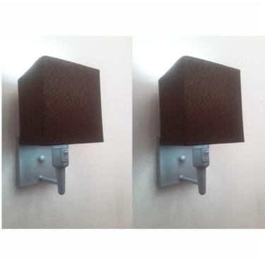 Imagem de Kit-2 Arandela Quadrada Md-2019 Cinza C- Inter Liga E Desl Cúpula Em Tecido Café - Bivolt