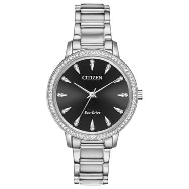 Imagem de Citizen Eco-Drive Relógio feminino clássico de quartzo, aço inoxidável, cristal, prateado (modelo: FE7040-53E)