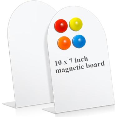 Imagem de Shimeyao Quadro de avisos magnético de 2 peças para mesas com 8 ímãs para exibição de memorandos, suporte de cavalete para casa, escritório, escola, cozinha (branco, 25 x 18 cm, arqueado)