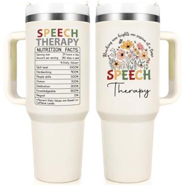 Imagem de Qtencas Presentes de terapia da fala, presente de fonoaudiólogo, presentes SLP copo de viagem de aço inoxidável de 1,134 g, presente de agradecimento ao terapeuta para mulheres, presente de