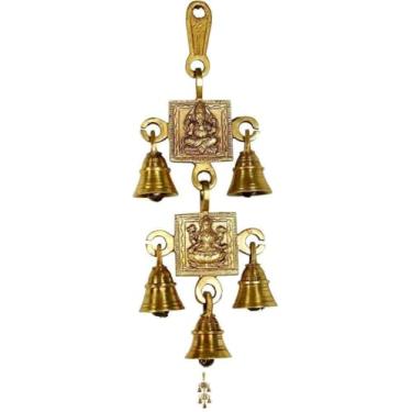 Imagem de Sinos de latão pendurados na parede Deus Hindu Ganesha Deusa Laxmi Ji Estátua para Decoração de Templo Doméstico da Sorte Use com Cinco Sinos