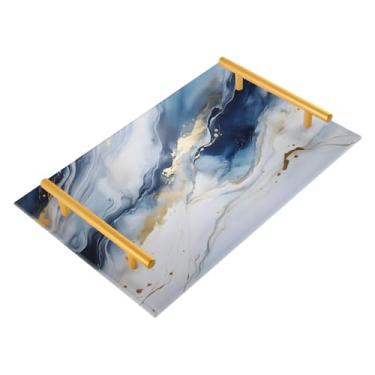 Imagem de Bandeja organizadora de bancada de banheiro, mármore azul, branca, organizador de vaidade de banheiro para perfume, maquiagem, balcão de cozinha, decoração de mesa de centro