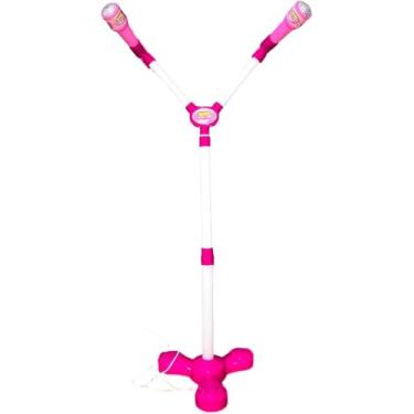 Imagem de Microfone Duplo Infantil Brinquedo Karaokê Criança Música cor rosa
