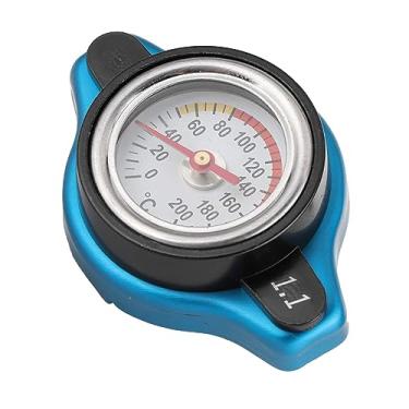 Imagem de Unifizz Tampas de radiador termostáticas azuis Tampa termostática universal do tanque de água à prova de vazamento com medidor de temperatura (cabeça grande 1,1 bar)