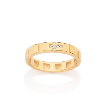 Imagem de Anel Com Cruz Banhado a Ouro e Zircônias Rommanel 513604, 14, Branco