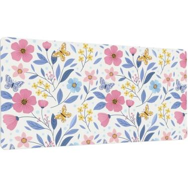 Imagem de Idocolors Tapete de mesa floral colorido, lindo teclado estendido para jogos, tapete de mouse grande para mesa de escritório, tapete de mesa de couro antiderrapante, protetor de mesa de escritório em