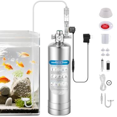 Imagem de BAOSHISHAN Sistema de CO2 para aquário 2L, gerador de sistema de CO2 rosqueado externo atualizado com válvula solenoide de interruptor duplo, kit de aquário de CO2 para plantas de aquário