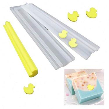 Imagem de Molde de silicone pequeno de borracha em forma de pato tubo longo coluna de patinho molde de chocolate doce molde de vela feito à mão incorporar suprimentos para fabricação de sabão