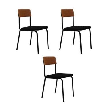 Imagem de Conjunto 3 Cadeiras de Jantar Fit Tecido Mesclado Est.Preta - Metalig