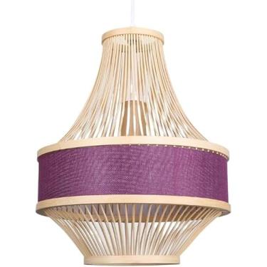 Imagem de luminária e pendente abajur oco estilo chinês lanterna de linho vime 1-luzes cesta de vime vime luminárias tecidas, lustre de luz